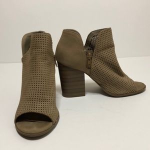 Tan open toe ankle booties